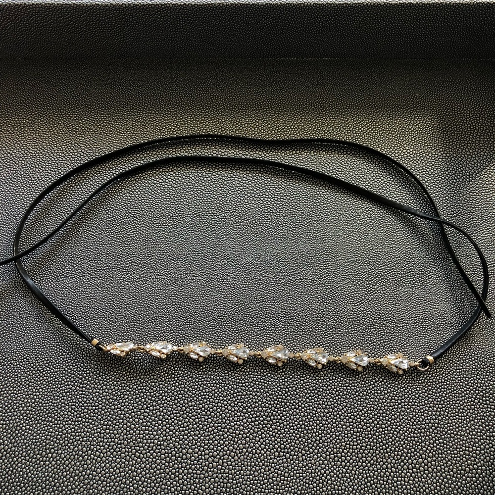 Black Leather Wrap Chocker with Gold and Diamond
